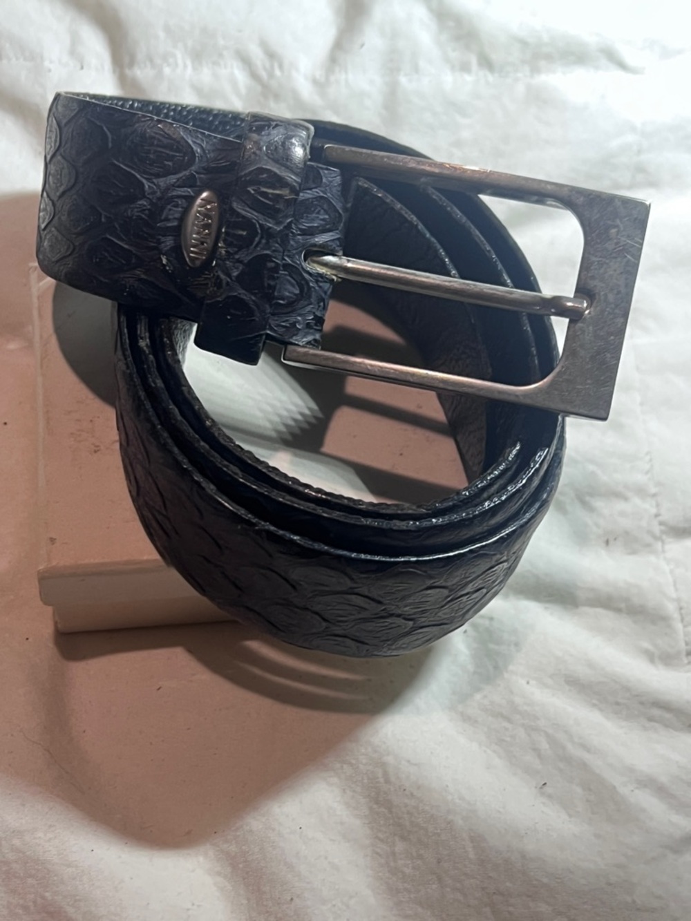 Brand New Nanni 1.25”x45” Men's Black Textured Leather Belt with Silver Buckle